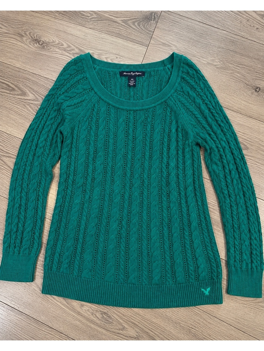American Eagle Outfitters Women's Medium Teal Cable Knit Open Knit Sweater
